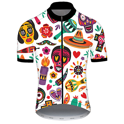 

21Grams Men's Short Sleeve Cycling Jersey Summer Nylon Polyester Red / White Sugar Skull Skull Floral Botanical Bike Jersey Top Mountain Bike MTB Road Bike Cycling Ultraviolet Resistant Quick Dry