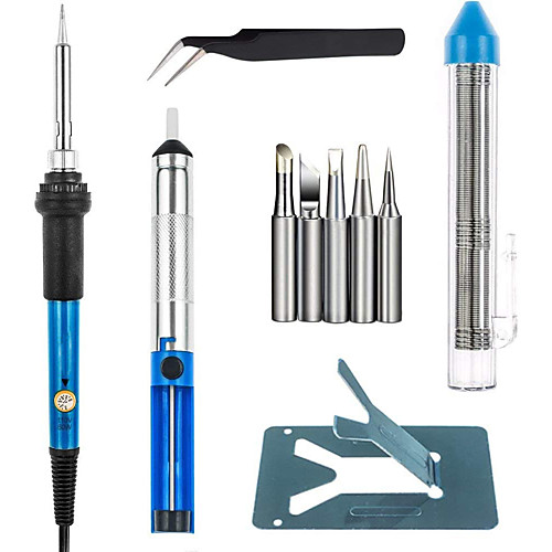 

Soldering Iron Kit Full Set 60W 110V Soldering Welding Iron Kit - Adjustable Temperature 5pcs Different Tips Desoldering Pump Stand Anti-static Tweezers and Additional Solder Tube