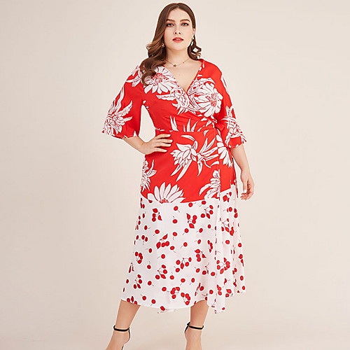 

Women's Sheath Dress Midi Dress - Half Sleeve Floral Summer Elegant 2020 Red L XL