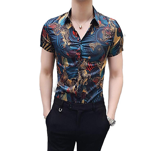 

Men's Graphic Print Shirt Sexy Street chic Daily Going out Blue