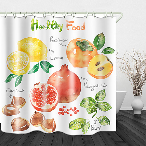 

Fruit Literacy Background Digital Print Waterproof Fabric Shower Curtain for Bathroom Home Decor Covered Bathtub Curtains Liner Includes with Hooks