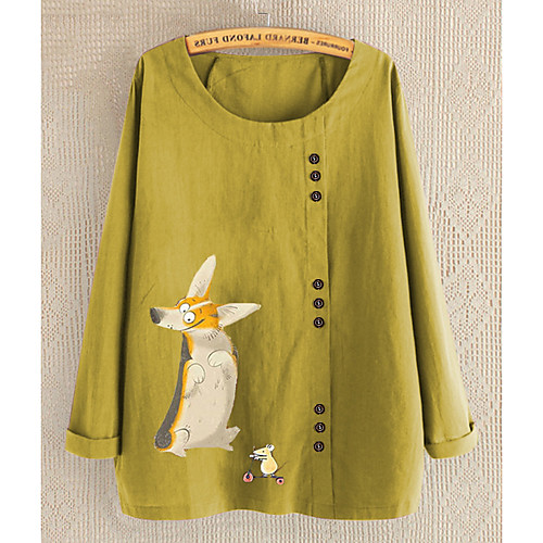 

Women's Blouse Shirt Cartoon Long Sleeve Round Neck Tops Cotton Black Yellow Blushing Pink