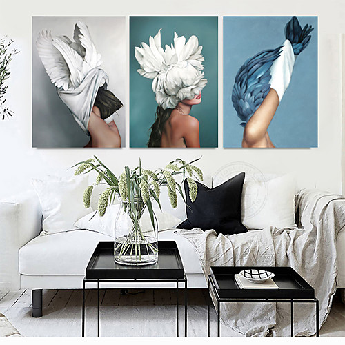 

3 Panel Wall Art Canvas Prints Painting Artwork Picture People Woman Wing Bird Home Decoration Décor No Frame Unframed Unstretched