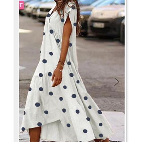 

Women's A-Line Dress Maxi long Dress - Short Sleeves Polka Dot Summer Casual 2020 White Yellow S M L XL XXL XXXL XXXXL XXXXXL