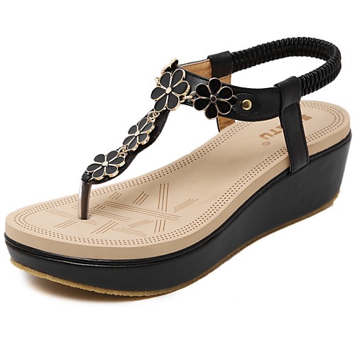 

Women's Sandals Summer Wedge Heel Open Toe Boho Daily PU Black / Beige