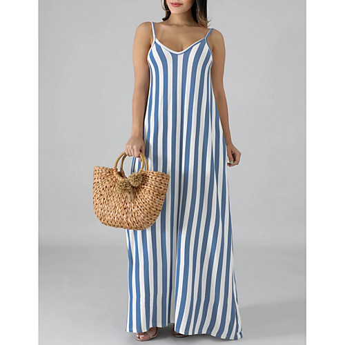 

Women's Strap Dress Maxi long Dress - Sleeveless Striped Summer Sexy 2020 Black Blue Red Yellow S M L XL