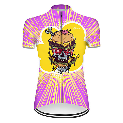 

21Grams Women's Short Sleeve Cycling Jersey Nylon Polyester Violet Stripes Novelty Skull Bike Jersey Top Mountain Bike MTB Road Bike Cycling Breathable Quick Dry Ultraviolet Resistant Sports Clothing