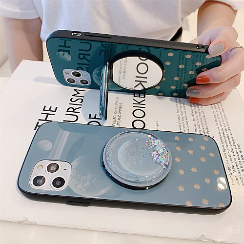 

Flowing Liquid Mirror Holder Tempered Glass Phone Case Moon Pattern for Apple iPhone Case 11 Pro Max X XR XS Max 8 Plus 7 Plus 6 Plus SE(2020) Curve Back Cover