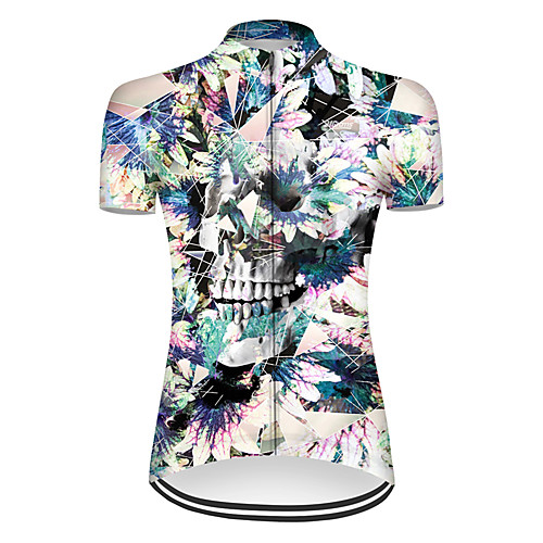 

21Grams Women's Short Sleeve Cycling Jersey Nylon Polyester Blue / White Novelty Skull Floral Botanical Bike Jersey Top Mountain Bike MTB Road Bike Cycling Breathable Quick Dry Ultraviolet Resistant