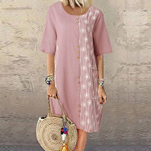 

Women's Shift Dress Knee Length Dress - Half Sleeve Solid Color Summer Casual 2020 Blushing Pink Light Blue S M L XL XXL