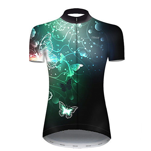 

21Grams Women's Short Sleeve Cycling Jersey Summer Nylon Polyester Black / Green Stripes Butterfly Gradient Bike Jersey Top Mountain Bike MTB Road Bike Cycling Ultraviolet Resistant Quick Dry