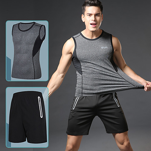 

Men's 2 Piece Tracksuit Activewear Set Workout Outfits Athletic Athleisure Sleeveless Reflective Quick Dry Breathable Gym Workout Running Active Training Jogging Sportswear Track pants Blue Dark Gray