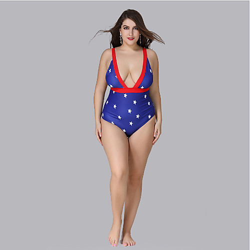 

Women's One-piece Swimwear Swimsuit - National Flag Print XL XXL XXXL Blue