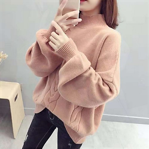 

Women's Solid Colored Long Sleeve Pullover Sweater Jumper, Round Neck White / Black / Blue One-Size