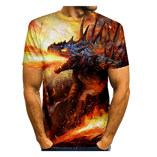 

Men's T shirt Shirt Graphic Flame Animal Print Short Sleeve Daily Tops Basic Round Neck Yellow