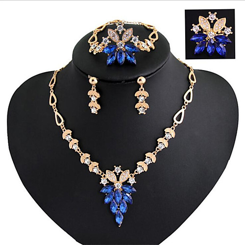 

Women's Jewelry Set Classic Flower Stylish Gold Plated Imitation Diamond Earrings Jewelry White / Blue / Red For Anniversary Party Evening Festival 1 set