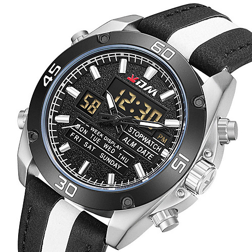 

Men's Sport Watch Quartz Leather Water Resistant / Waterproof Calendar / date / day Alarm Clock Analog - Digital Cool Big Face - White Blue Red