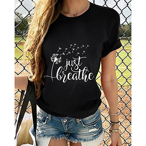

Women's T shirt Graphic Print Round Neck Basic Tops Cotton Black