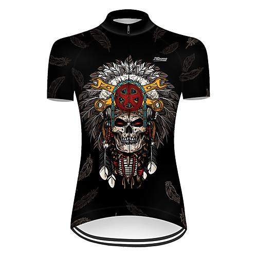 

21Grams Women's Short Sleeve Cycling Jersey Summer Nylon Polyester Black / Yellow Sugar Skull 3D Novelty Bike Jersey Top Mountain Bike MTB Road Bike Cycling Ultraviolet Resistant Quick Dry Breathable