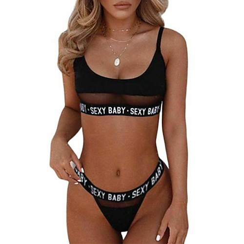 

Women's Backless Mesh Super Sexy Suits Nightwear Solid Colored Letter White / Black M L XL / Strap / Strap