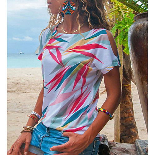 

Women's Blouse Floral Flower Round Neck Tops Blue Purple Fuchsia
