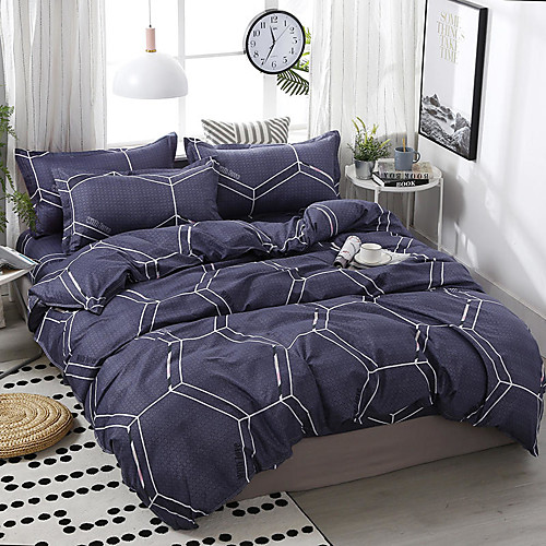 

Duvet Cover Sets 4 Piece Polyester / Viscose Plaid / Checkered Blue Printed Simple