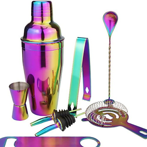 

Cocktail Bartender Colorful Plated Bartender Set Tool 8 Piece Bar Set Stainless Steel 550ml