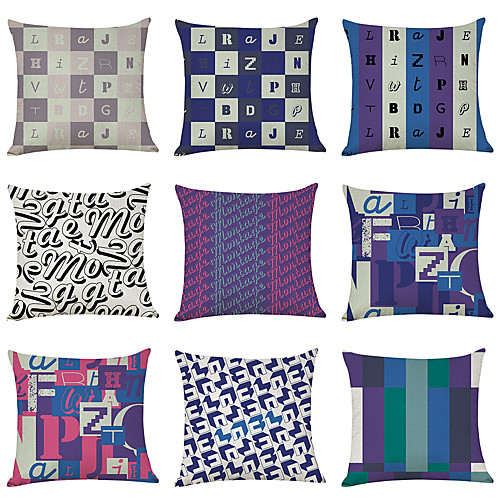 

9 pcs Linen Pillow Cover, English Alphabet Geometric Casual Modern Square Traditional Classic