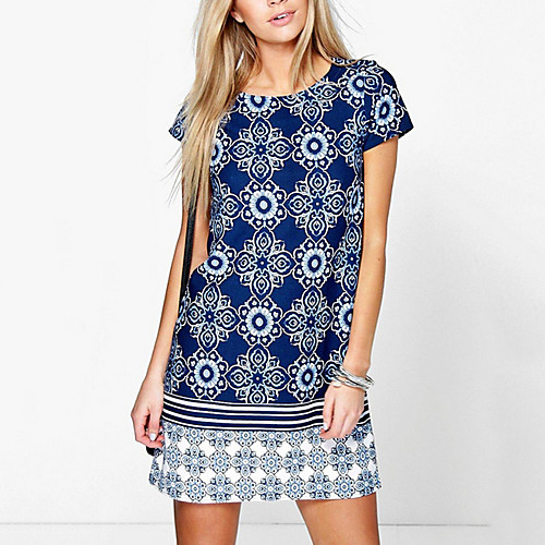 

Women's Shift Dress Knee Length Dress Blue Black Short Sleeve Floral Summer Round Neck Casual 2021 S M L XL XXL