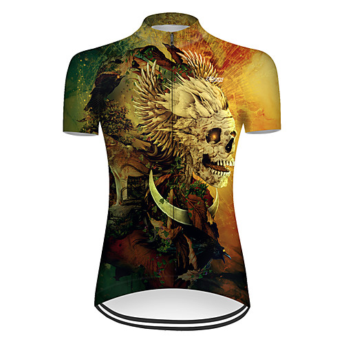 

21Grams Women's Short Sleeve Cycling Jersey Summer Nylon Polyester Black / Yellow Sugar Skull 3D Novelty Bike Jersey Top Mountain Bike MTB Road Bike Cycling Ultraviolet Resistant Quick Dry Breathable