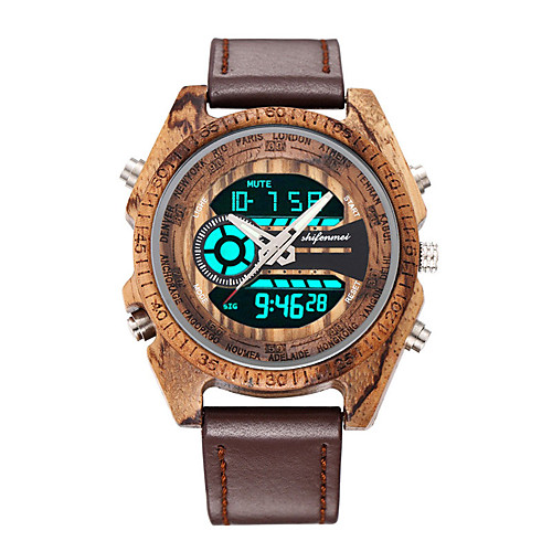 

Men's Sport Watch Digital Modern Style Stylish Genuine Leather Wooden Day Date Digital Fashion Cool - Black Red Brown