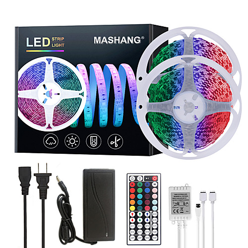 

MASHANG 32.8ft 10M LED Strip Lights RGB SMD 2835 Tiktok Lights 600LEDs SMD 5050 with 44 Keys IR Remote Controller and 100-240V Adapter for Home Bedroom Kitchen TV Back Lights DIY Deco