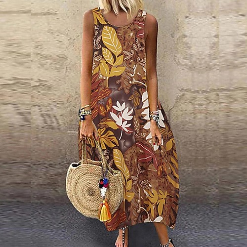

Women's A-Line Dress Maxi long Dress - Sleeveless Floral Summer Casual 2020 Blue Red Brown M L XL XXL XXXL XXXXL XXXXXL