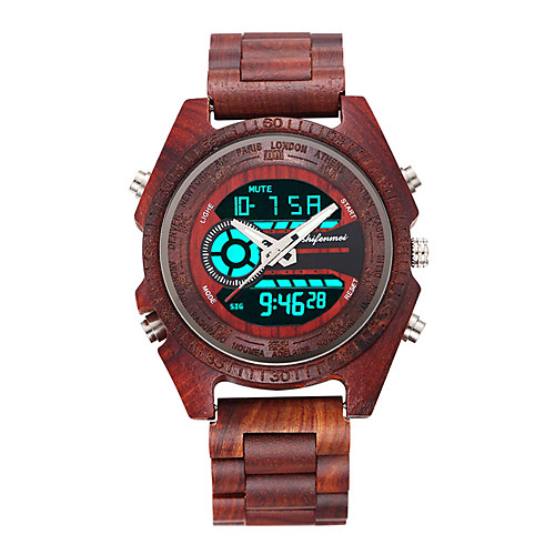 

Men's Digital Watch Japanese Quartz Wood Black / Red / Brown Water Resistant / Waterproof Calendar / date / day Day Date Analog - Digital Fashion Cool - Black Red Brown