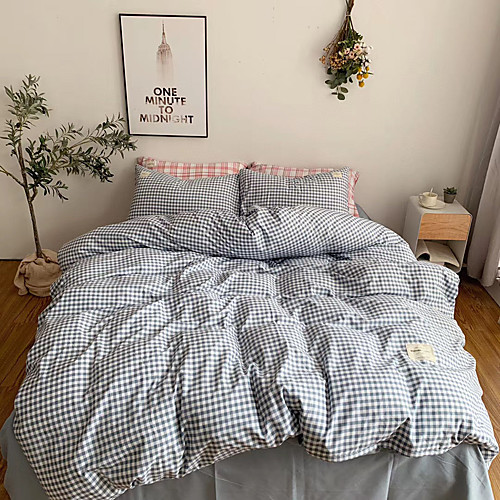 

Gingham Plaid Geometric Checker Pattern Printed Washed Cotton 4 Piece Duvet Cover Set
