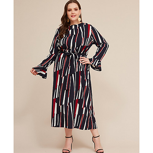 

Women's Sheath Dress Midi Dress - Long Sleeve Color Block Spring Summer Casual Mumu 2020 Blue XL XXL XXXL XXXXL XXXXXL