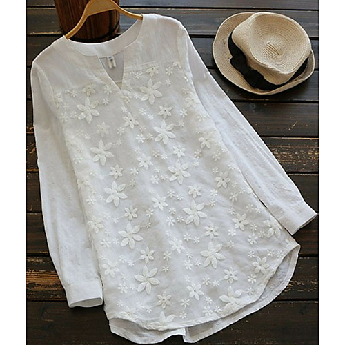 

Women's Blouse Shirt Solid Colored Long Sleeve Round Neck Tops Loose White Blue Blushing Pink