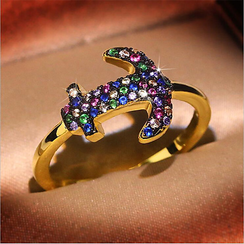 

Women's Ring Cubic Zirconia 1pc Gold Brass Gold Plated Imitation Diamond Round Stylish Gift Festival Jewelry Classic Anchor