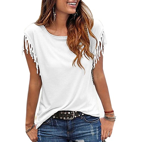 

Women's T shirt Plain Solid Colored Round Neck Tops White Purple Red