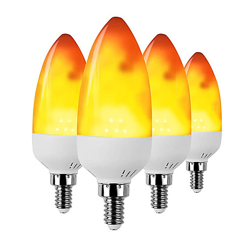 

4pcs C35 3W LED Flame Flickering Corn Light E14 3 Modes Fire Light Torch Flame Effect Lamp Bulbs C35 for KTV Christmas Decoration Home Bedroom Aisle Wall Lamp