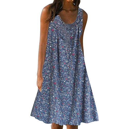 

Women's A-Line Dress Knee Length Dress - Sleeveless Floral Summer Casual Mumu Loose 2020 Red Dusty Blue Gray M L XL XXL XXXL XXXXL