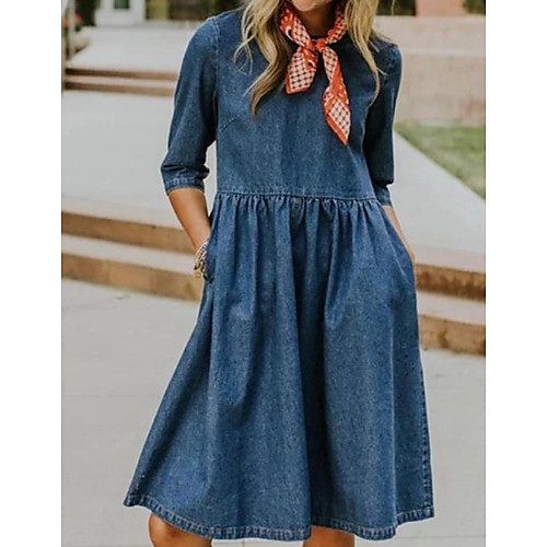 

Women's A-Line Dress Knee Length Dress - Half Sleeve Solid Color Summer Casual 2020 Blue S M L XL XXL