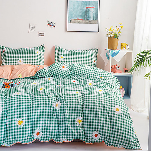 

4 Piece Botanical Duvet Cover Set Cotton Bedding Set Fragmentary Floral Garden Pattern Printed