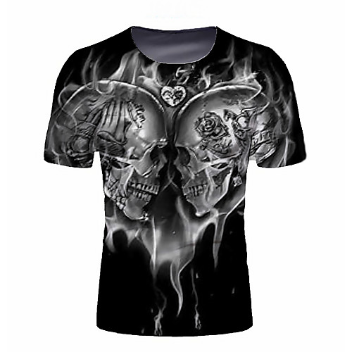 

Men's T shirt Graphic Skull Short Sleeve Daily Tops Basic Elegant Black