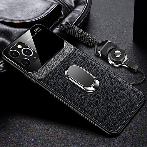 

iPhone11Pro Max Leather Hard PC Sheath Mobile Phone Case XS Max With Ring Stand With Lanyard 6 7 8Plus SE 2020 Protective Case