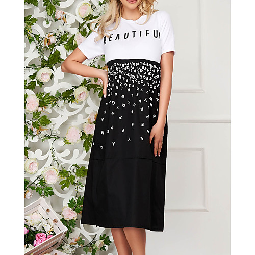 

Women's Shift Dress Midi Dress - Short Sleeves Letter Summer Casual Daily 2020 Black M L XL XXL XXXL