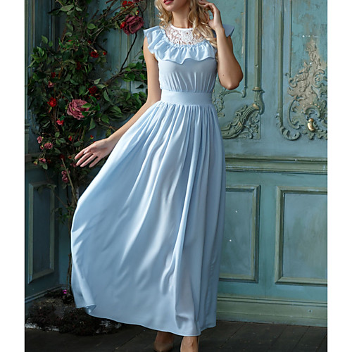 

Women's A-Line Dress Maxi long Dress - Sleeveless Solid Color Summer Casual Daily 2020 Blue M L XL XXL XXXL