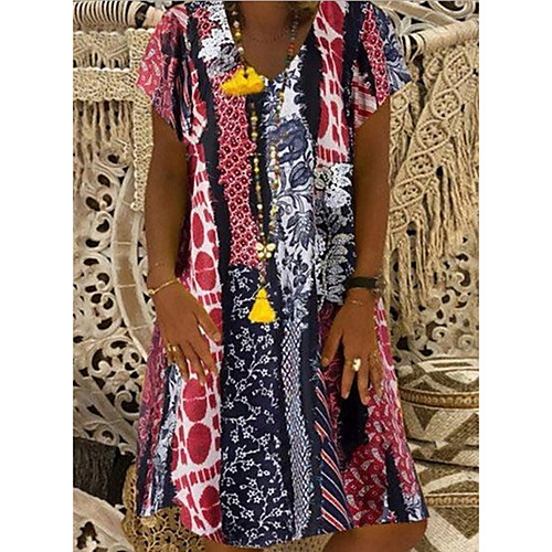 

Women's A-Line Dress Knee Length Dress - Short Sleeves Geometric Summer Casual 2020 Black Blue Orange Green S M L XL XXL XXXL XXXXL XXXXXL