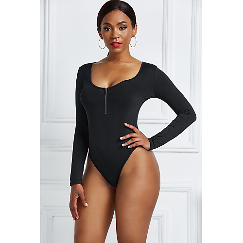 

Women's Bodysuit Zentai Jumpsuit Solid Colored Solid Color U Neck Ordinary Basic Tops White Black Purple