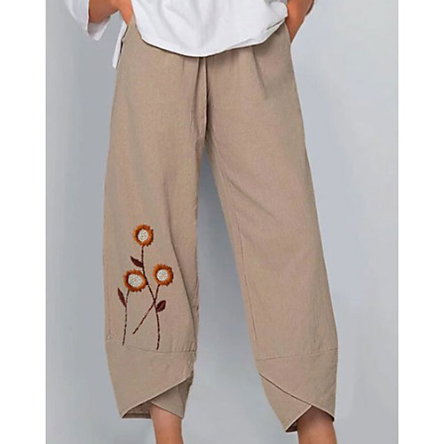 

Women's Basic Daily Loose Chinos Pants - Floral Light Brown Gray S / M / L
